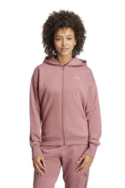 adidas Sportswear, Hanorac din amestec de bumbac cu fermoar, Roz prafuit