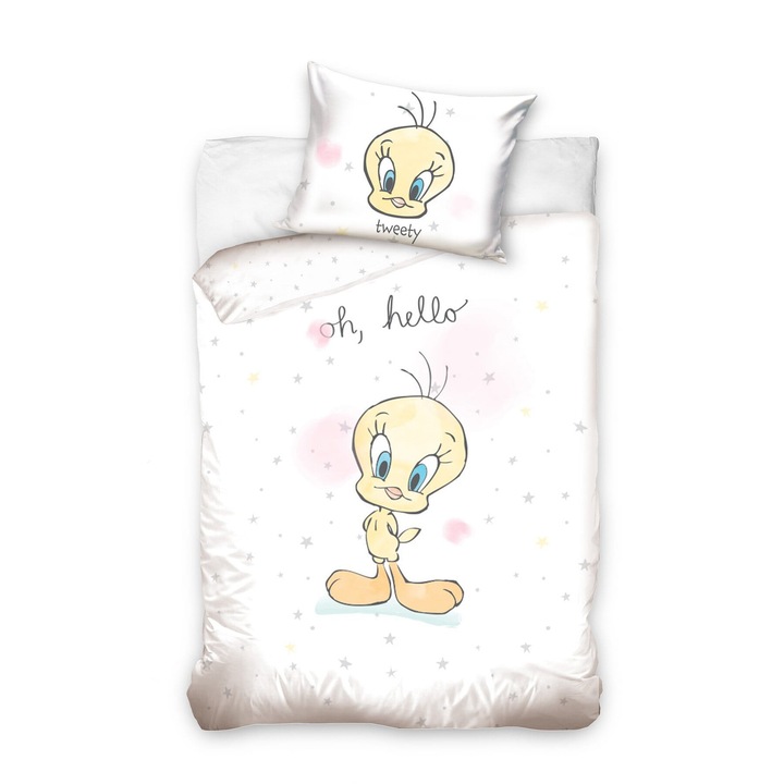 Carbotex kiságy ágyneműgarnitúra, Tweety, pamut, 100x135cm, 40x60cm