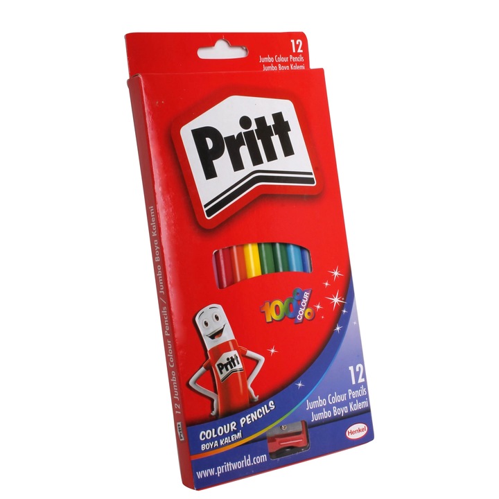 PRITT Jumbo színes ceruzakészlet, 12 darab, hegyezővel