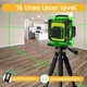 Nivela Laser 4D, Goxawee®, G5278, Profesionala, 16 linii, 4x360º, IP-54, 2 x Baterie 3600mAh, Precizie milimetrica, 520 nm dioda laser, ± 3° domeniu lucru 30 m, cu Telecomanda, Negru/Galben