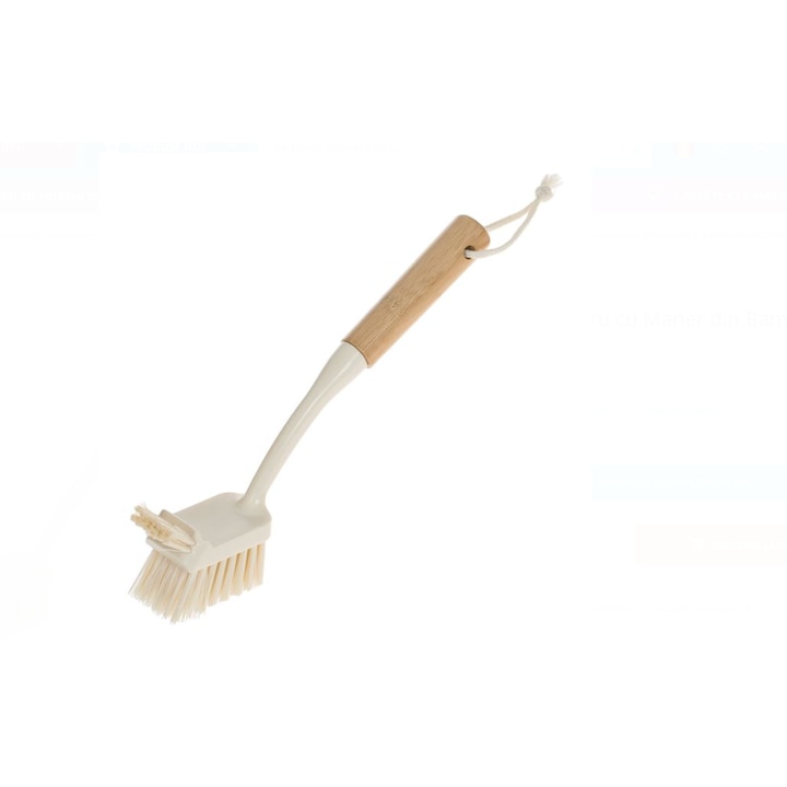 Perie din Plastic Ecru cu Maner din Bambus pentru Vase 25cm