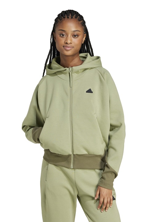 adidas Sportswear, Худи с цип и скосени джобове, Бледозелен
