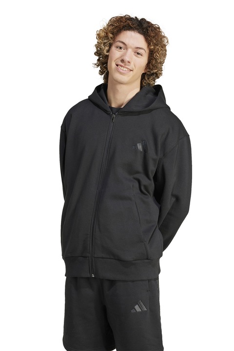 adidas Sportswear, Hanorac lejer cu fermoar ALL SZN, Negru