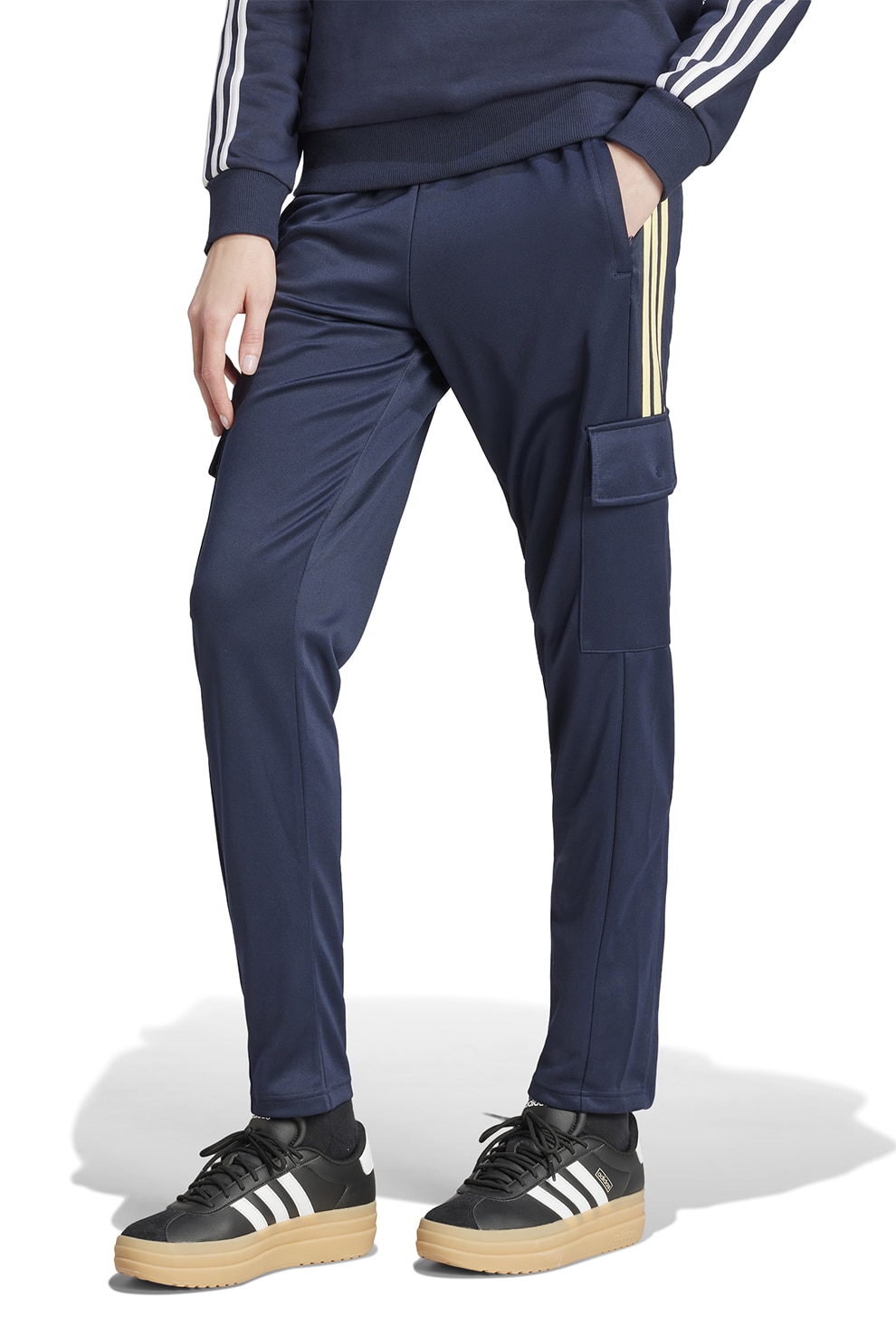 adidas Sportswear, Pantaloni de trening cu snur si buzunare, Galben sofran, Bleumarin, M