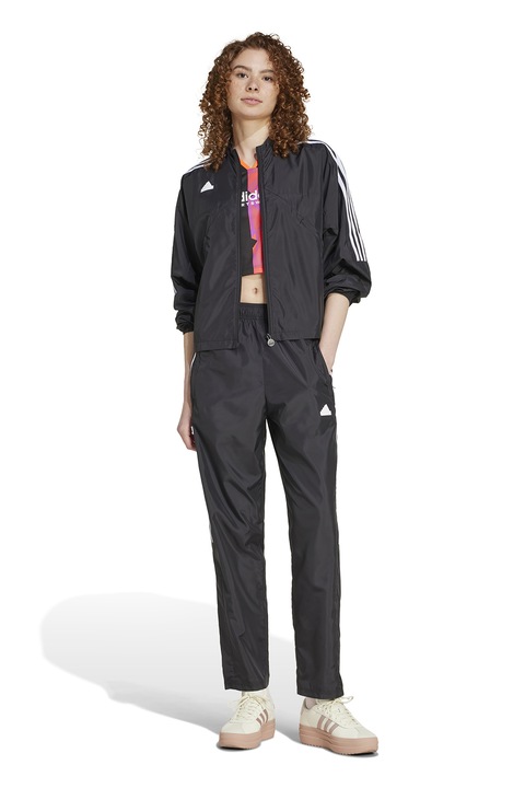 adidas Sportswear, Pantaloni drepti cu slituri cu fermoar Tiro, Negru/Alb optic