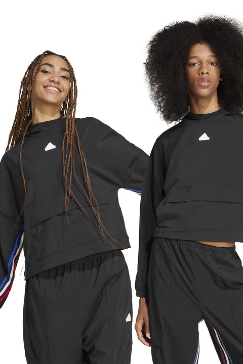 adidas Sportswear, Hanorac cu terminatie cu snur Express, Rosu/Negru/Albastru royal, XS