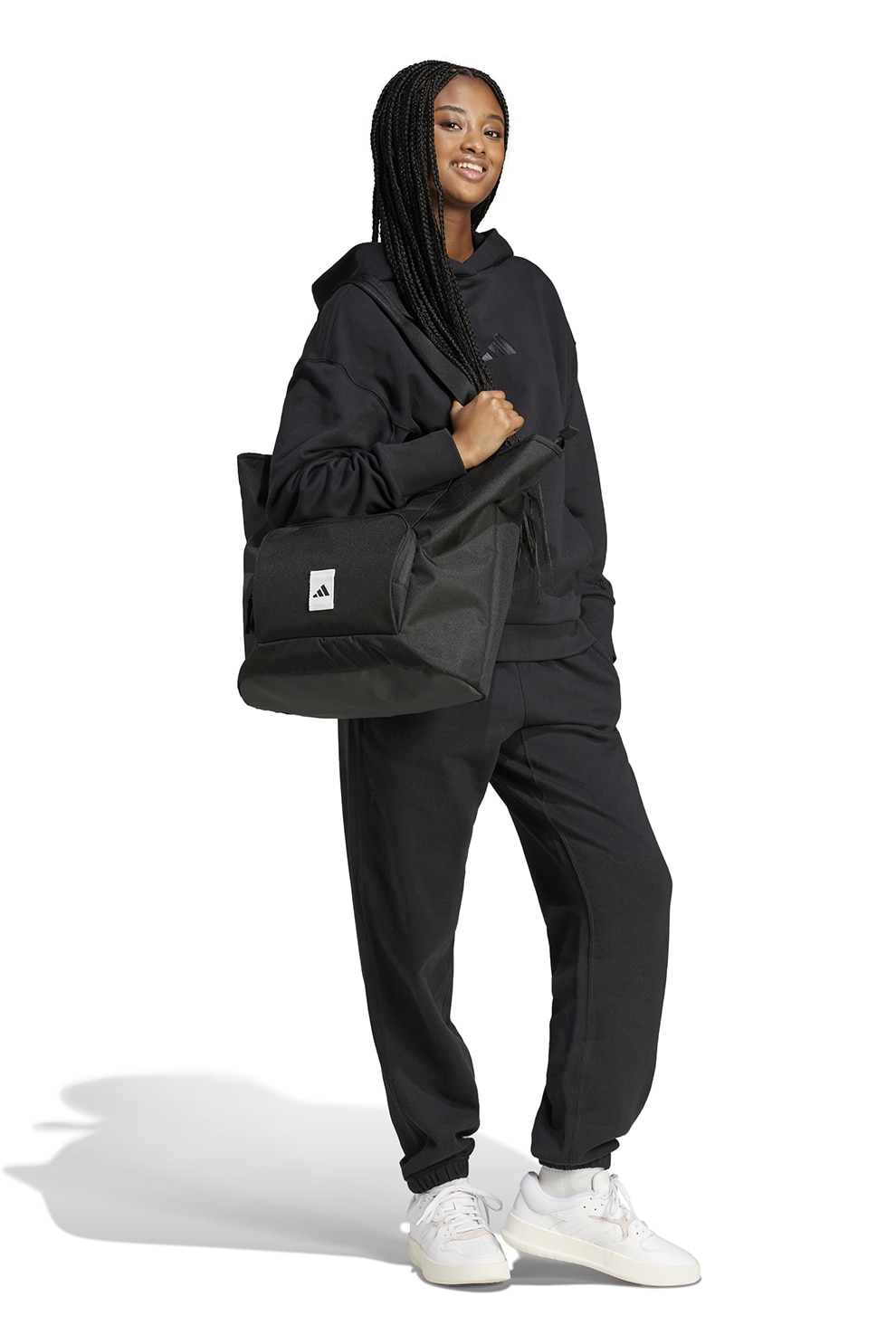 adidas Sportswear, Pantaloni de trening din bumbac cu talie ajustabila ALL SZN, Negru, S