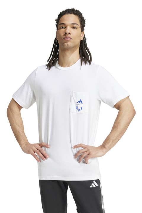 adidas Performance, Футболна тениска Messi Icon с джоб на гърдите, Бял