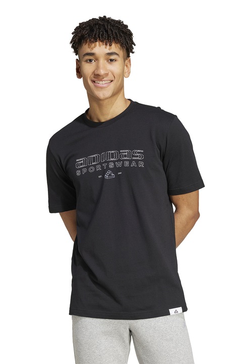 adidas Sportswear, Tech Linear logómintás pamutpóló, Fekete