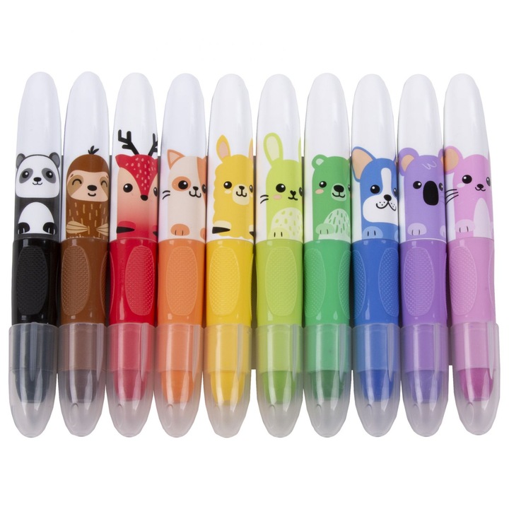 10 db-os zselés ceruza készlet, Kidea, 10 szín, állatmintás, többszínű