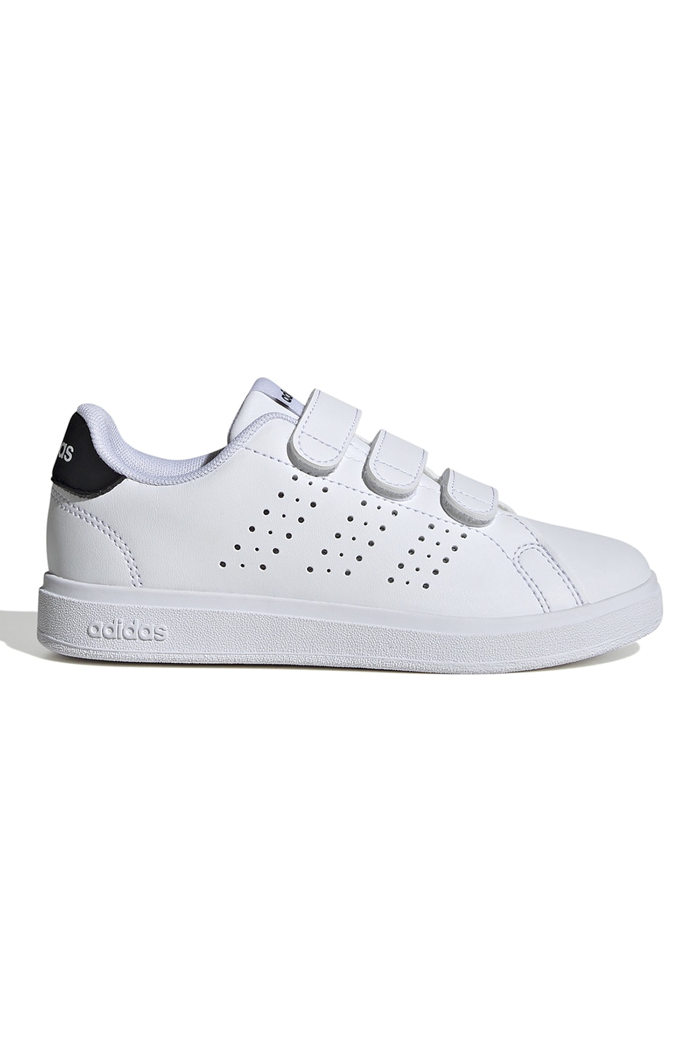 adidas Sportswear, Pantofi sport de piele ecologica cu velcro Advantage Base 2.0, Alb, Negru stins, 34 EU