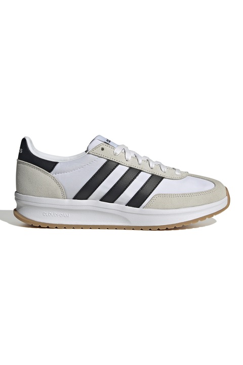 adidas Sportswear, Pantofi sport Run 70s cu insertii din piele intoarsa, Alb/Gri deschis