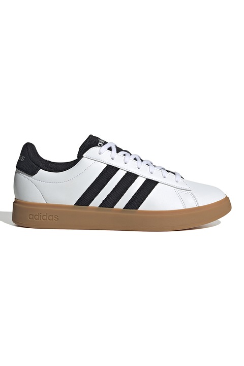 adidas Sportswear, Pantofi sport de piele ecologica cu garnituri textile Grand Court 2.0, Negru/Alb optic
