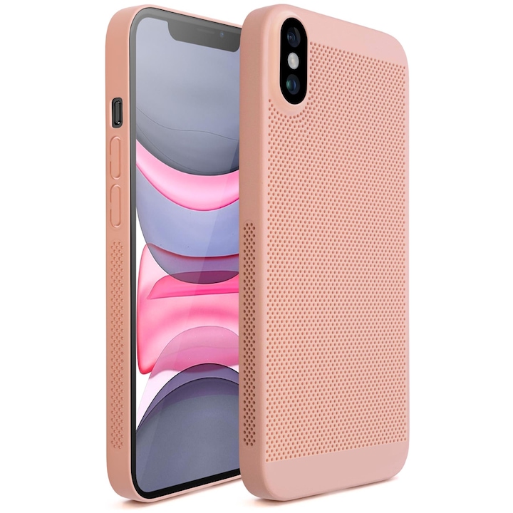 Калъф за телефон Moozy за iPhone X, iPhone XS, пастелно розов с перфорирана шарка за вентилация