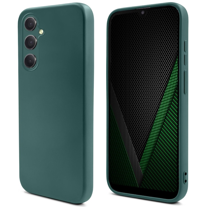 Премиум силиконов кейс, Moozy, за Samsung Galaxy A34 5G, Тъмно зелен, вътрешна част от микрофибър
