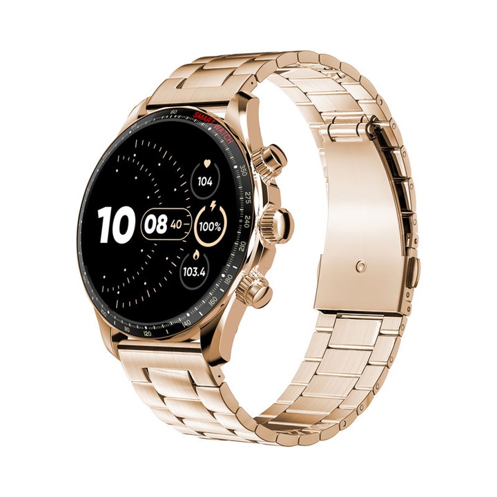 Мъжки смарт часовник NUBI KM68, Bluetooth разговор, AMOLED екран, Следене на сърдечната честота, Сън, Ниво на кислород, Нотификации, Допълнителна каишка, Златист