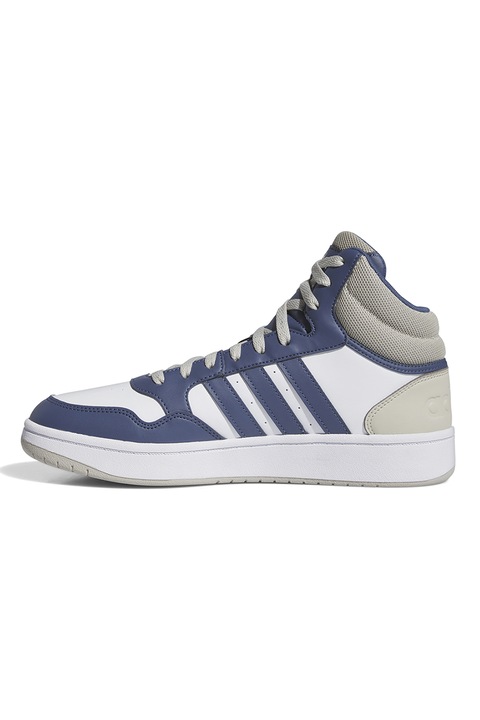 adidas Sportswear, Pantofi sport unisex mid-high Hoops 3.0, Alb, Albastru inchis, Grej, 6.5