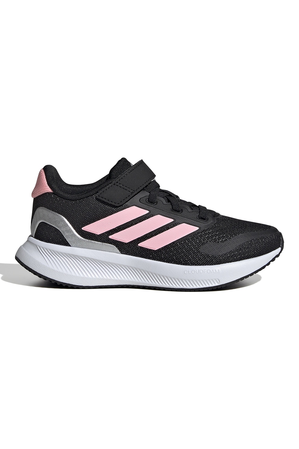 adidas Sportswear, Pantofi sport Runfalcon 5 din plasa cu logo si velcro, Negru, Roz pastel, 28 EU