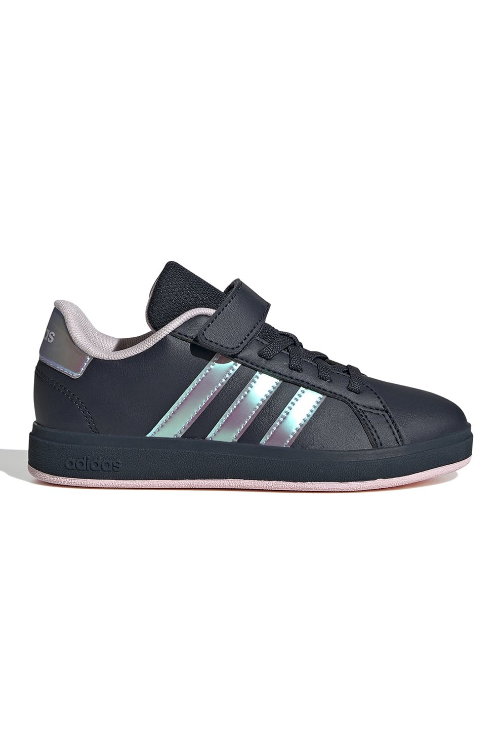 adidas Sportswear, Pantofi sport din piele ecologica cu velcro Grand Court, Roz, Argintiu, Bleumarin, 28 EU