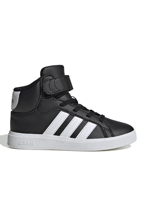 adidas Sportswear, Pantofi sport medii de piele ecologica cu velcro Grand Court, Negru stins