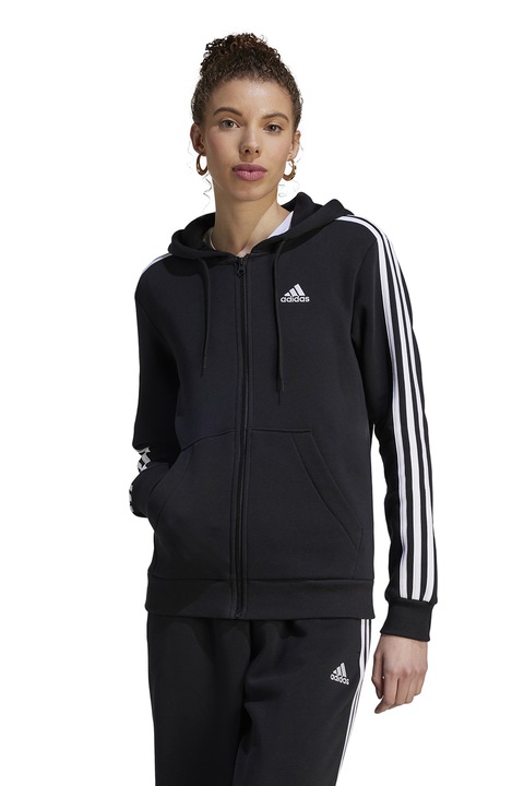 adidas Sportswear, Hanorac din amestec de bumbac cu fermoar, Negru