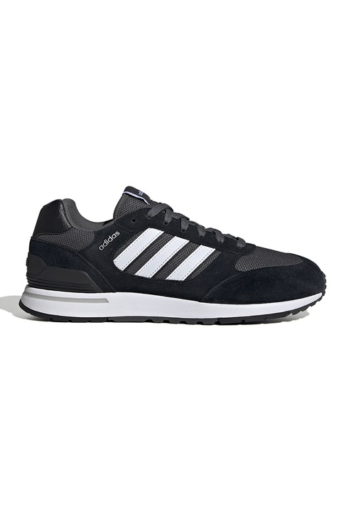 adidas Sportswear, Pantofi sport cu insertii de piele intoarsa Run 80s, Alb/Negru