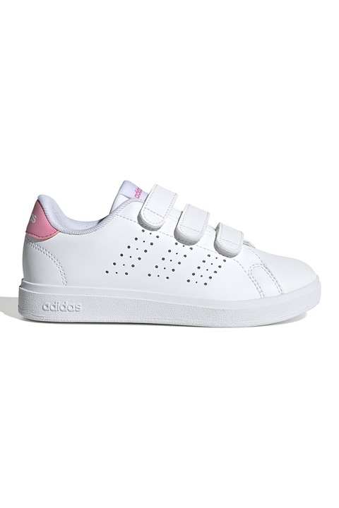 adidas Sportswear, Pantofi sport de piele ecologica cu velcro Advantage Base 2.0, Alb