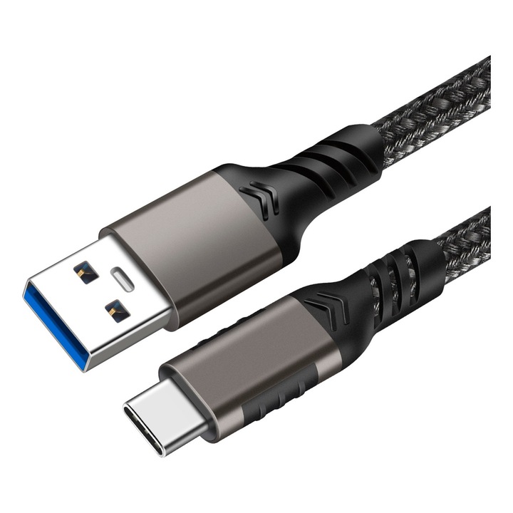 Cablu USB la USB-C 3.0 AHA PRINT®, Dedicat pentru Transfer Date 10Gbps & Android Auto / Apple CarPlay, Compatibil Samsung, iPhone 15/16/17 Plus, Pro & ProMax, Tableta si Hard Extern, Textil Premium, 1m, Negru