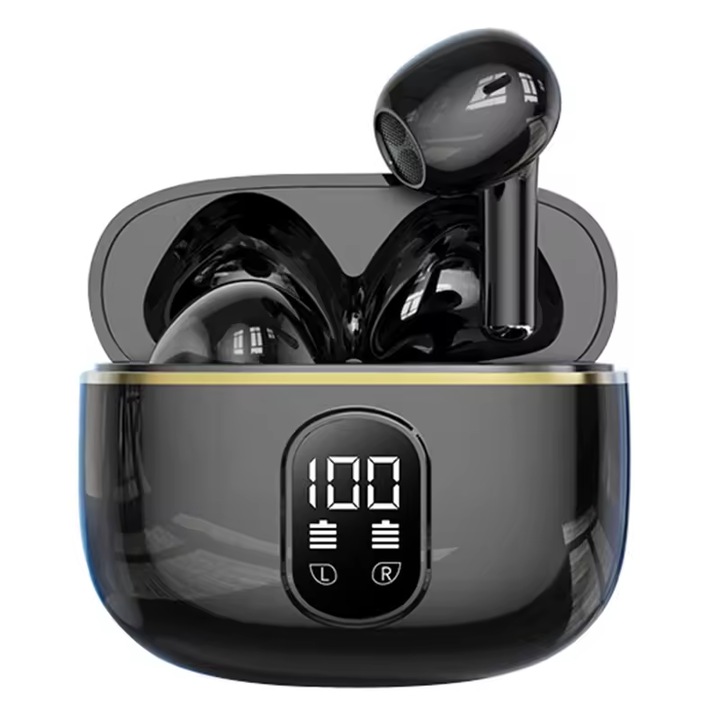 Casti wireless bluetooth X87 IQER® cu anularea zgomotului imbunatatita, Audio, Fara fir, Afisaj Digital, Bluetooth 5.3, Standby 120 ore, Microfon HD, Control tactil/touch, Latenta de 0.05s, IPX5 Rezistenta la apa, Sport, Compatibilitate Universala, Negru