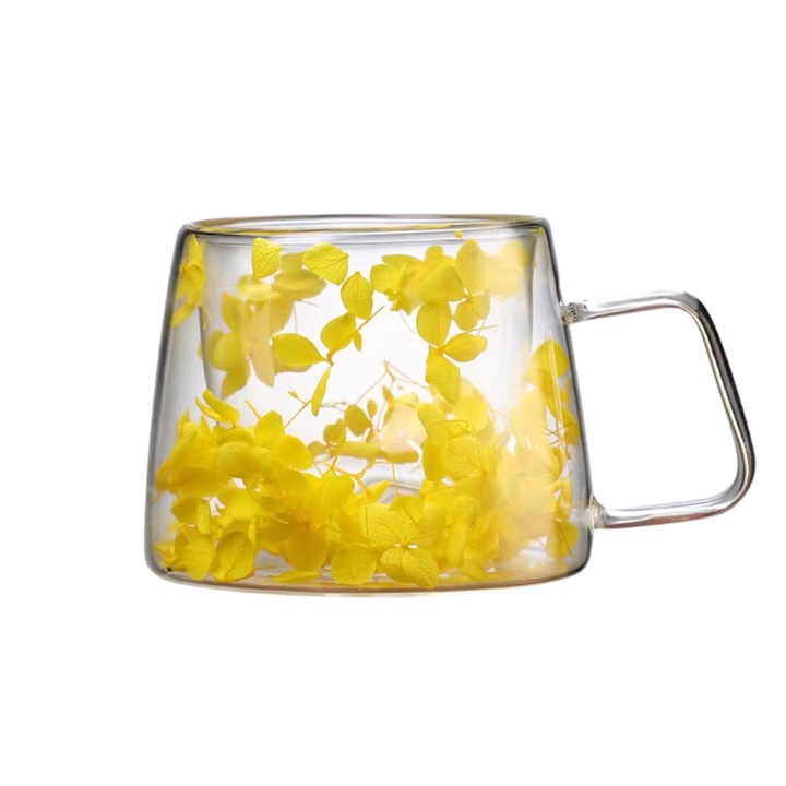 Cana flori uscate CNNIK®, perete dublu, sticla borosilicata, izolare termica, Galben, 250ml