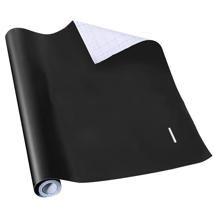 Tabla autoadeziva neagra, Axroad Mall, Cu 3 bucati creta, Tip sticker, Scris si desenat cu creta, Reutilizabila, Impermeabil, Stergeti uscat sau umed, Poate fi taiat la dimensiunea dorita, Plastic, 200x45cm, Negru