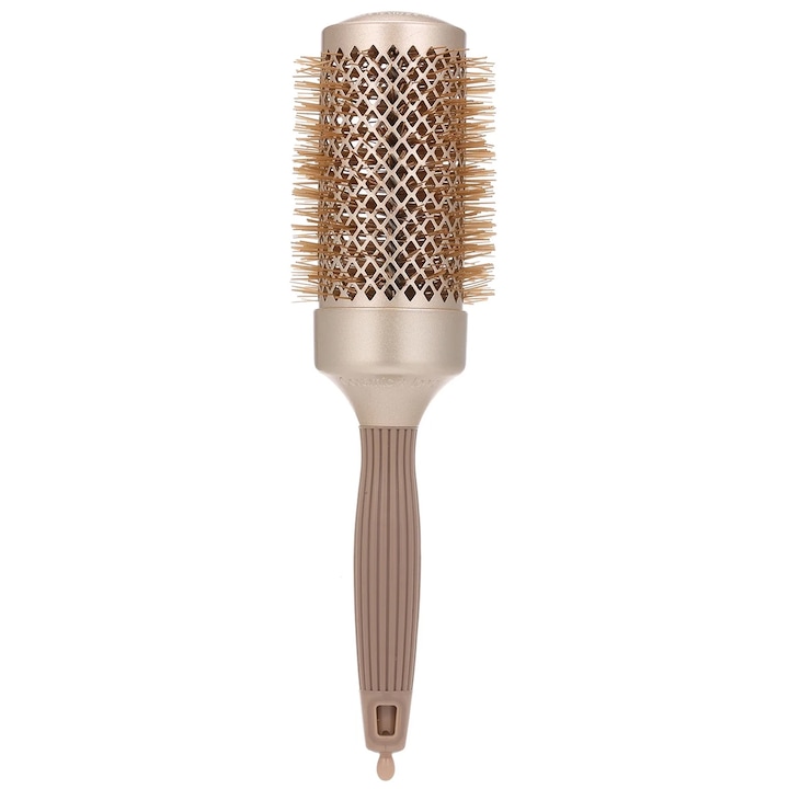Perie profesionala de par rotunda, Axroad Mall, Nano thermic ceramic+ion, Cu peri din nailon, Efect antistatic, Ergonomica, Maner anti-alunecare de cauciuc, Pentru coafat si aranjarea parului, Metal/Ceramic, 53x270mm, Auriu