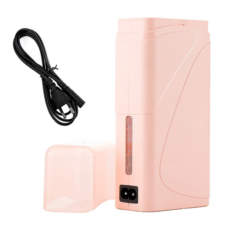 Incalzitor ceara profesional, Axroad Mall, 40W, Incalzire pe doua fete, Capacitatea 100 ml, Roll-On, Portabil, Cu slot transparent, Ceara care se topeste rapid, Pentru epilat acasa, Plastic, 7x17.5x4cm, Roz