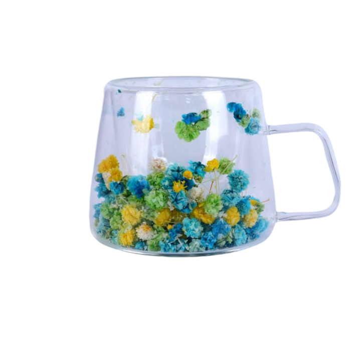 Bögre, CNNIK, duplafalú, boroszilikát üveg, kék/sárga, 250ml