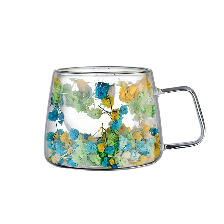 Cana flori uscate CNNIK®, perete dublu, sticla borosilicata, izolare termica, Albastru celest, 250ml