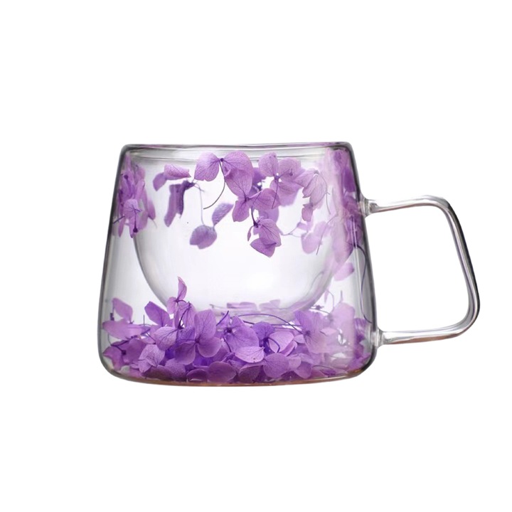 Cana flori uscate CNNIK®, perete dublu, sticla borosilicata, izolare termica, Violet, 250ml