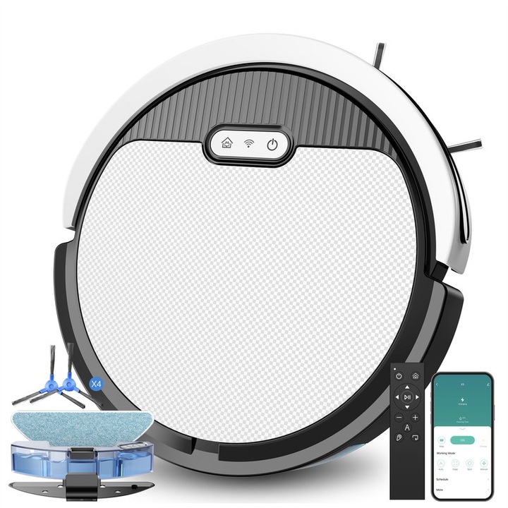 Прахосмукачка робот Pureatic V3, 3 в 1, засмукване и почистване, ултратънка, черен/бял