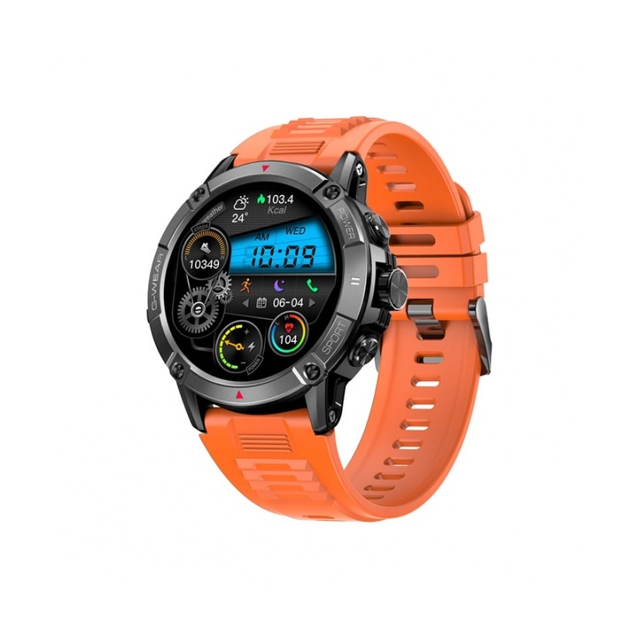 NX8 okosóra, vízálló, Bluetooth hívások, kalóriák, vérnyomás, narancs