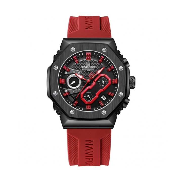 Мъжки кварцов часовник NAVIFORCE NF8035, Водоустойчив, Календар, Червен