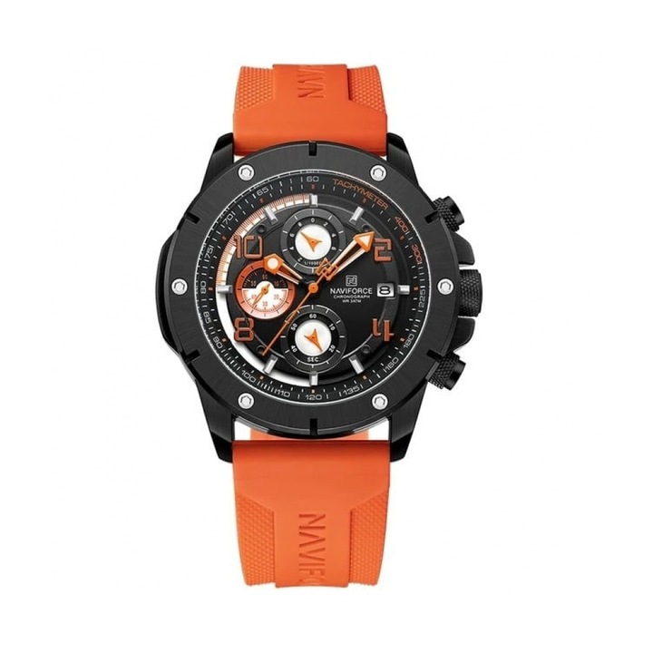 Мъжки кварцов часовник NAVIFORCE NF8034, Водоустойчив, Нощен режим, Минерално стъкло, Оранжев