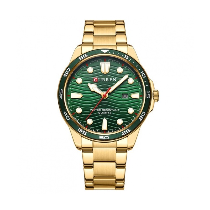 Мъжки кварцов часовник CURREN 8426, Водоустойчив, с Календар, Луминисцентен, Златист/Зелен