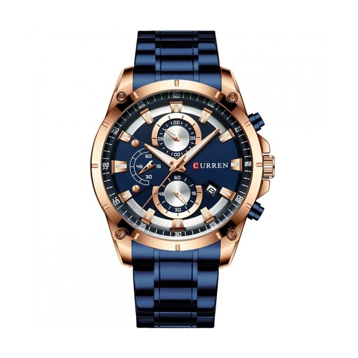 Мъжки кварцов часовник CURREN 8360, Светещ, Водоустойчив, с Хронограф, с Таймер, Син