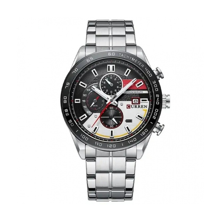 Мъжки кварцов часовник CURREN 8410, Календар, Хронограф, Светещ, Водоустойчив, Сребрист