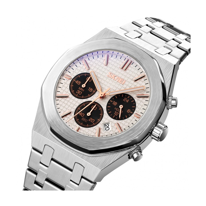 Мъжки кварцов часовник SKMEI 9296, Елегантен, Водоустойчив, Дата, Таймер, Сребрист