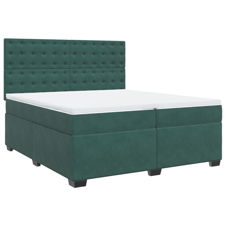 Pat box spring cu saltea vidaXL, verde inchis, 200x200 cm, catifea, 59.18 kg 3291017