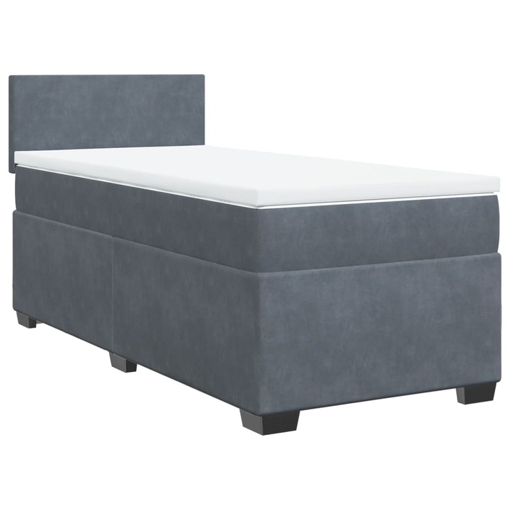 Pat cu arcuri cu saltea vidaXL, gri inchis, de o persoana, catifea, 190 x 90 cm, 37.15 kg 3288768