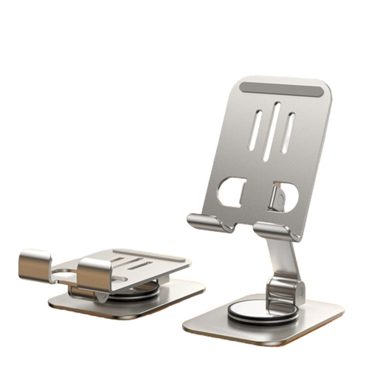 Telefon és tablet tartó, összecsukható, állítható, alumínium, ezüst, 22cm