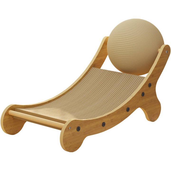Sezlong pentru pisici Momcbebe, design curbat, sisal si carton ondulat, galben, 63x25.6x33.5cm