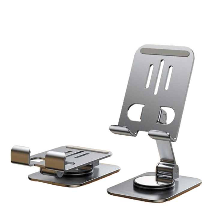Telefon és tablet tartó, összecsukható, alumínium, csúszásmentes, állítható, szürke