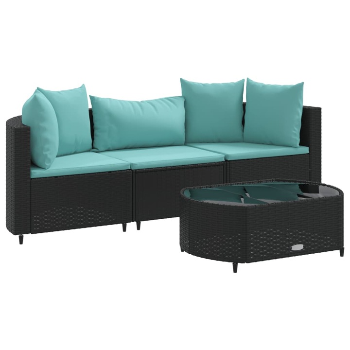 Set mobilier de gradina cu perne, vidaXL, 4 piese, negru, poliratan, 26.77 kg 3308364